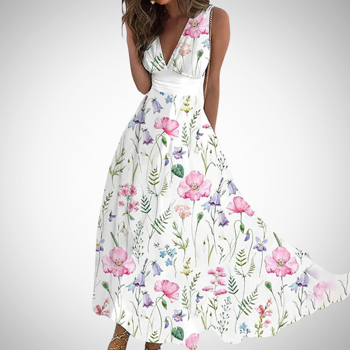 Women's Floral V-Neck Fit & Flare Maxi Dress