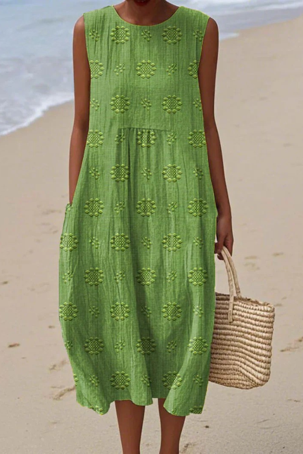 Women's Sleeveless Embroidered Midi Dress