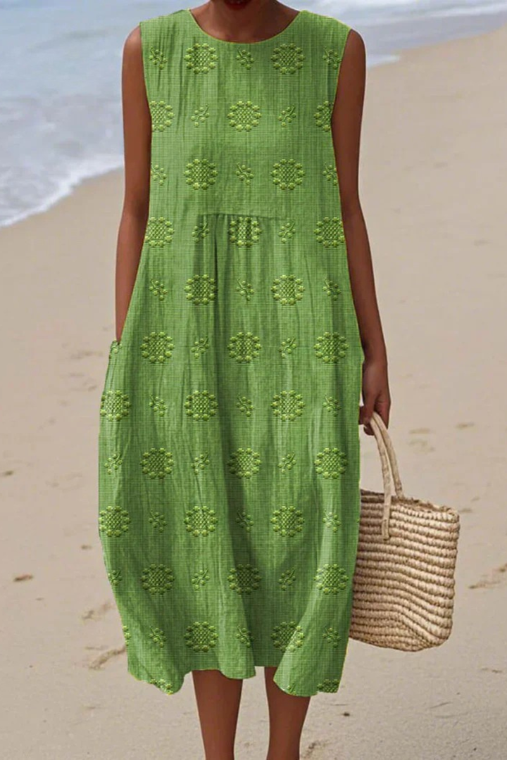 Women's Sleeveless Embroidered Midi Dress