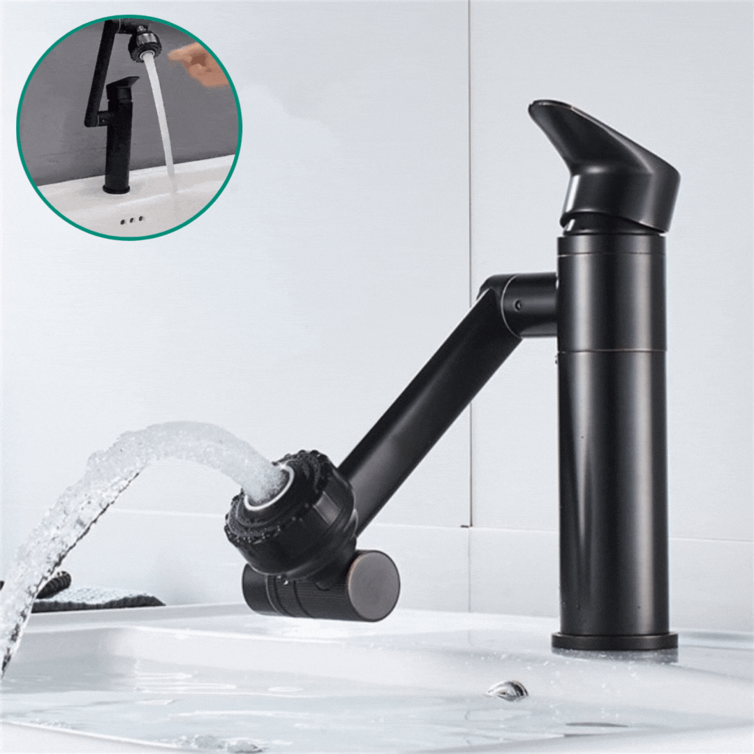 Stainless steel kitchen faucet featuring a 360° flexible spout & powerful spray function. Easy install.