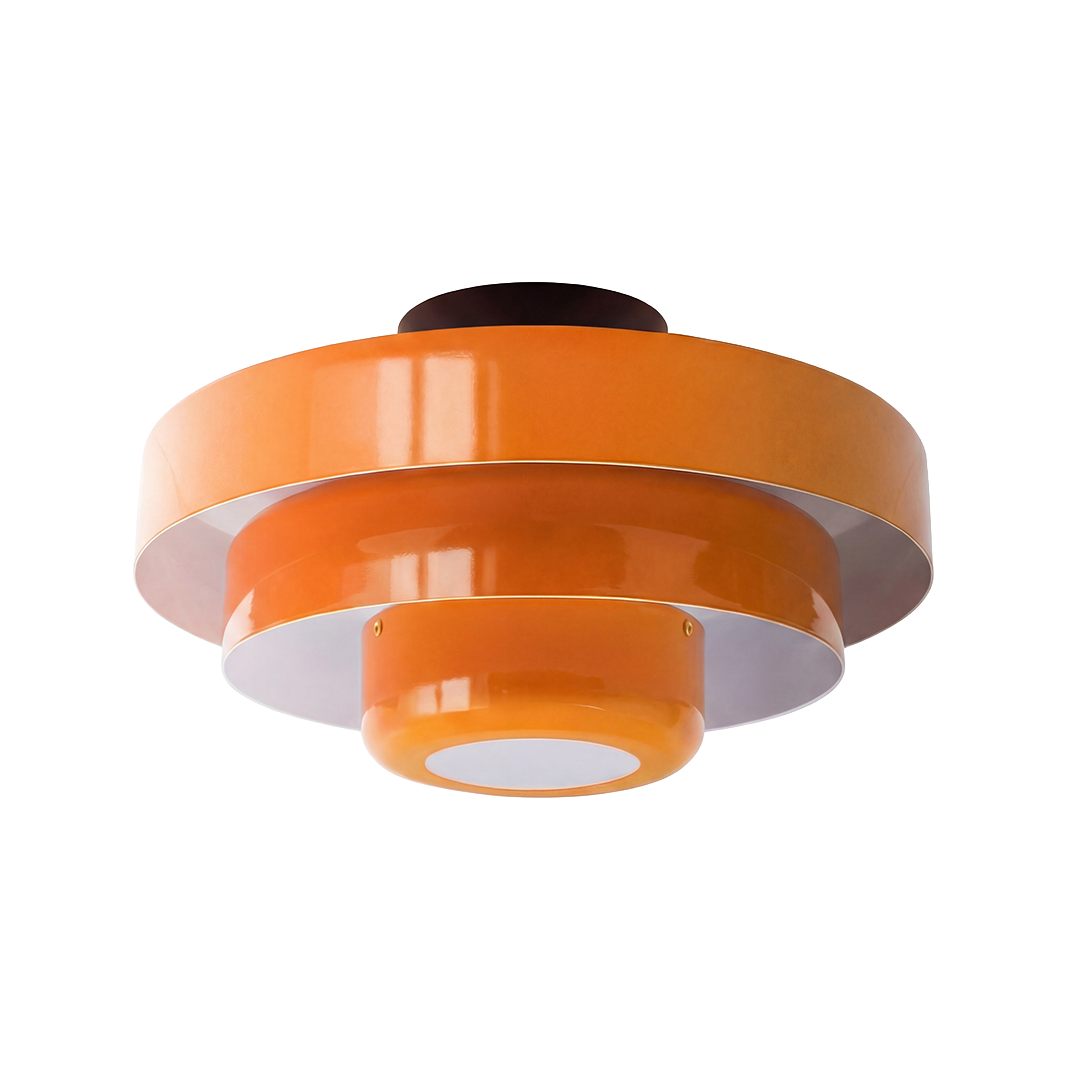 Stylish tiered round macaron ceiling light, minimalist lamp for modern interior ambiance.