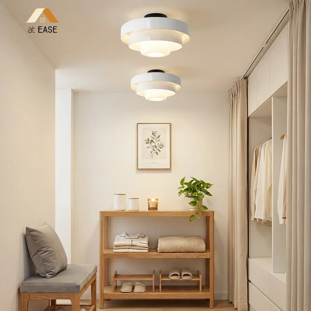 Colorful tiered round ceiling light, modern macaron lamp for ambient home lighting.