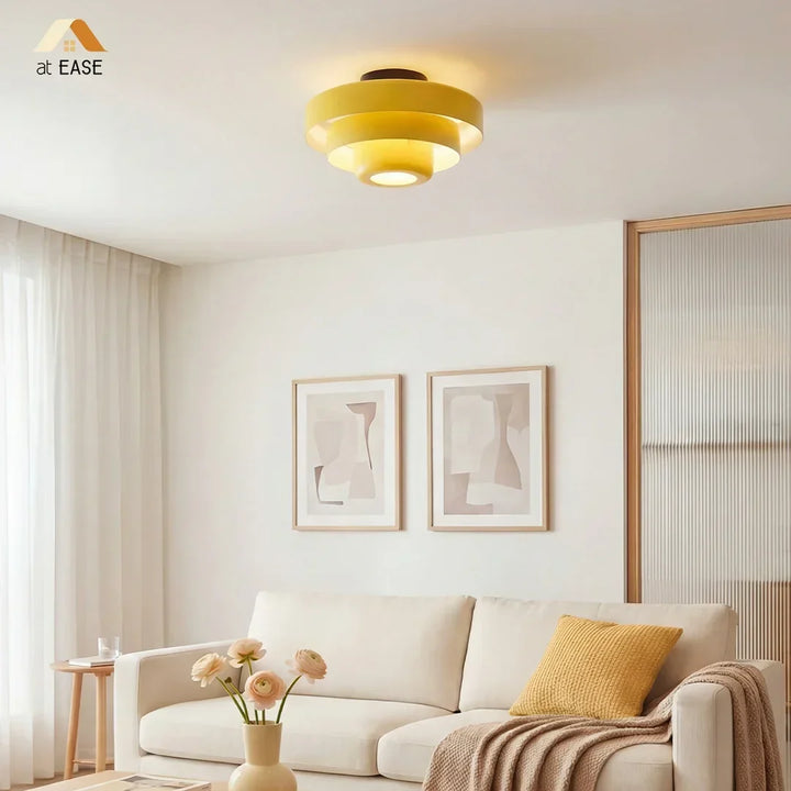 Bauhaus inspired tiered round ceiling light, contemporary macaron style for modern homes.