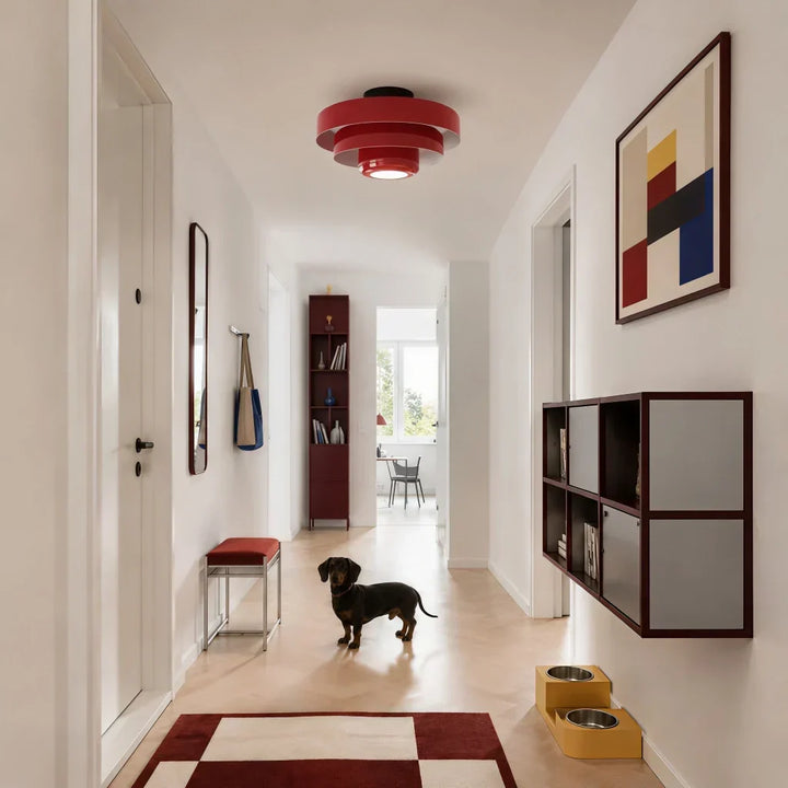 Decorative modern tiered macaron ceiling light, round fixture for soft ambient glow.