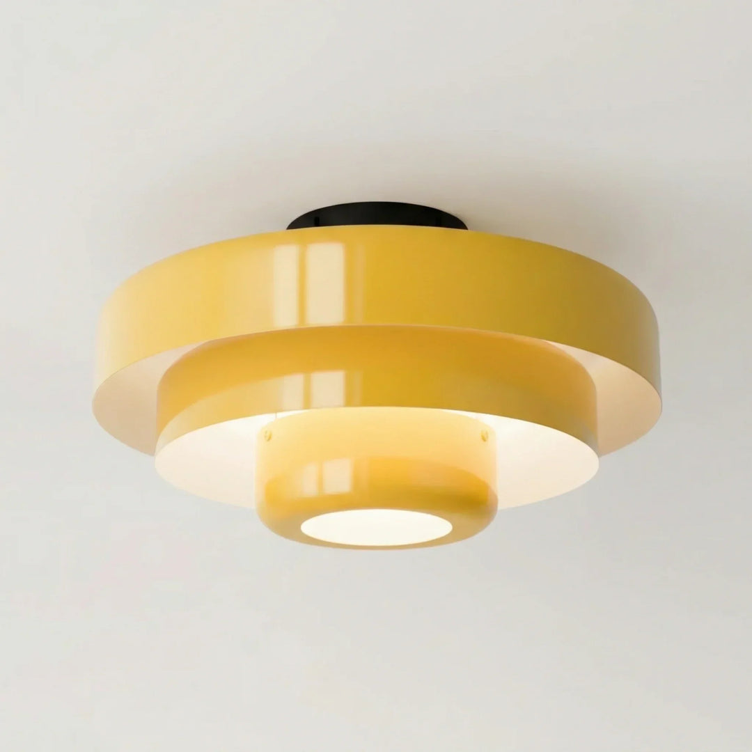 Contemporary macaron tiered ceiling light, a round decorative lamp for modern spaces.