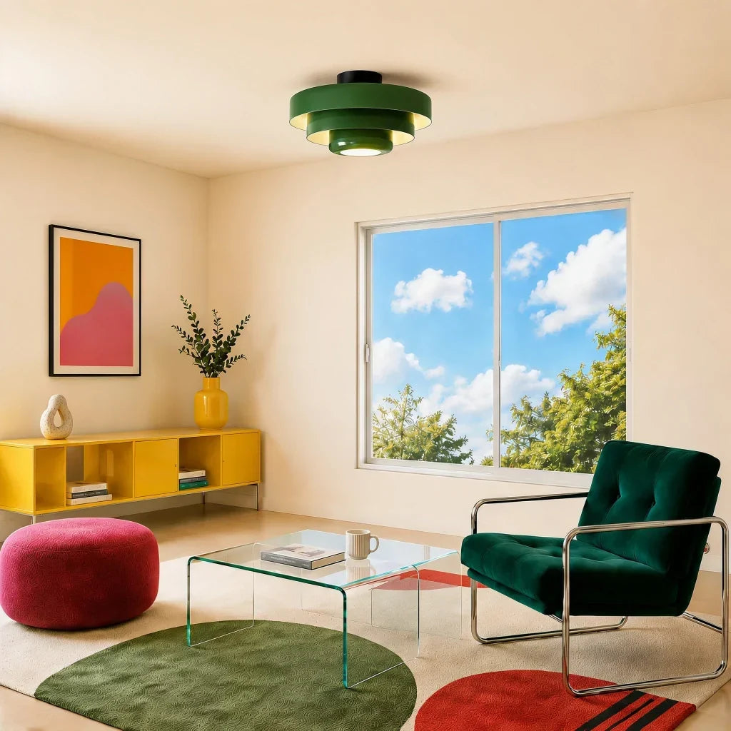 Minimalist macaron ceiling light with tiered design, a perfect modern home accent.