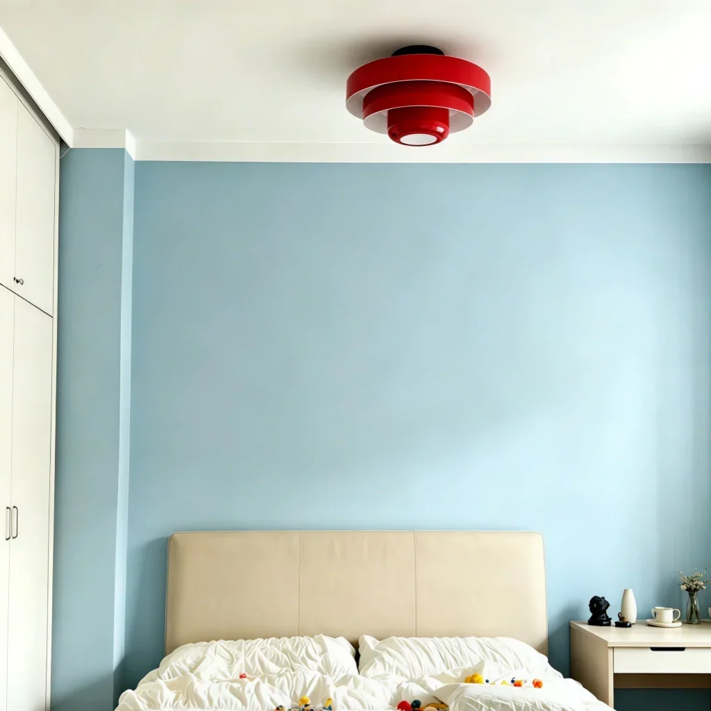Vibrant round tiered ceiling light, a contemporary macaron lamp for stylish interiors.