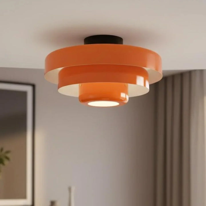 Colorful modern tiered round ceiling light, a minimalist lamp for artistic homes.