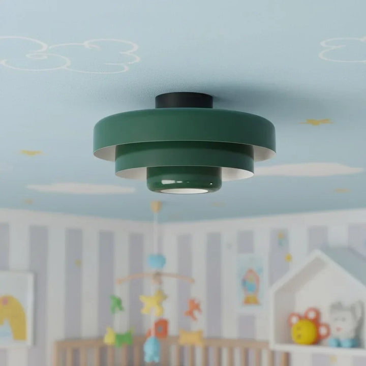 Elegant round tiered ceiling light, Bauhaus macaron style for sophisticated modern decor.