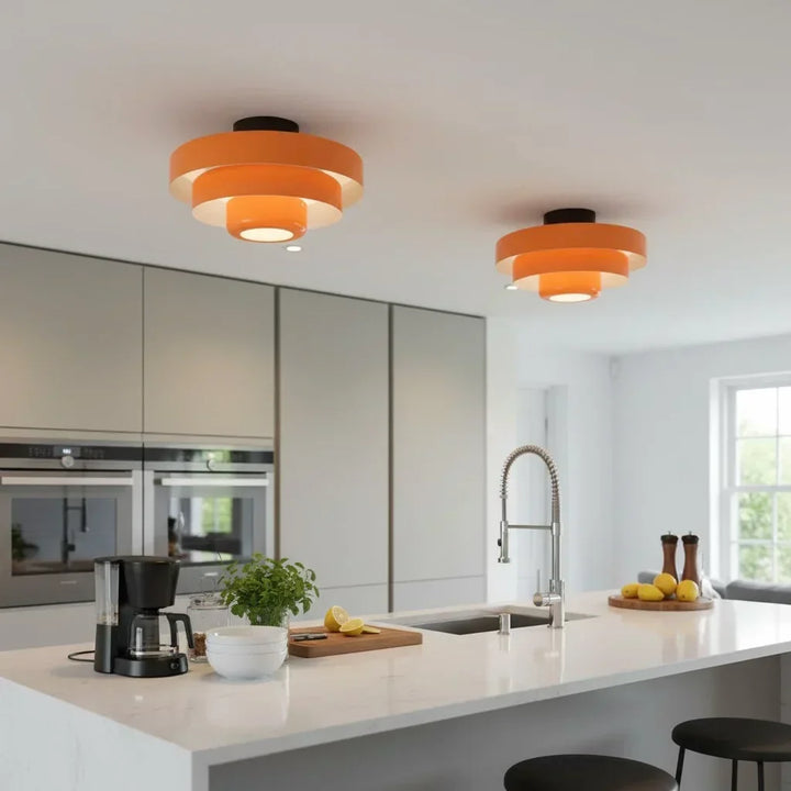 Elegant round tiered ceiling light, Bauhaus style macaron lamp for modern home decor.