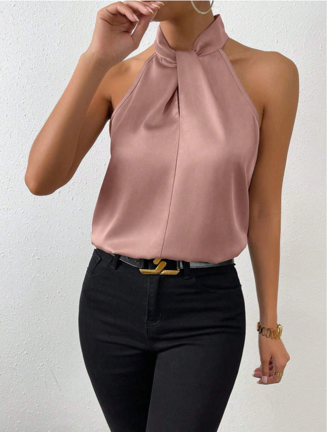 Modern women's blouse with an elegant knot neck, suitable for any occasion.