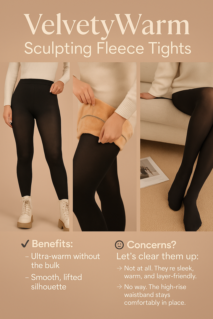 High-rise velvet fleece sculpting tights for women, cozy & comfortable winter leggings.