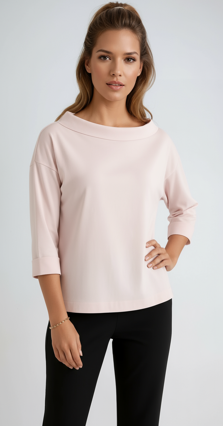 Everyday women's boat neck 3/4 sleeve top, relaxed fit. Effortless style, perfect for comfortable versatile fashion.
