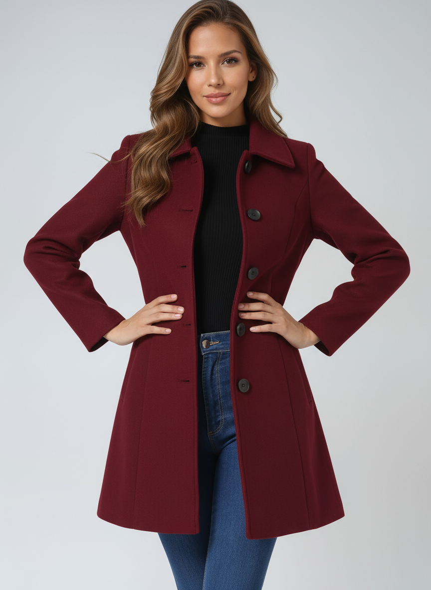 Women's elegant single-breasted trench coat. A chic, tailored long jacket for versatile winter outerwear.