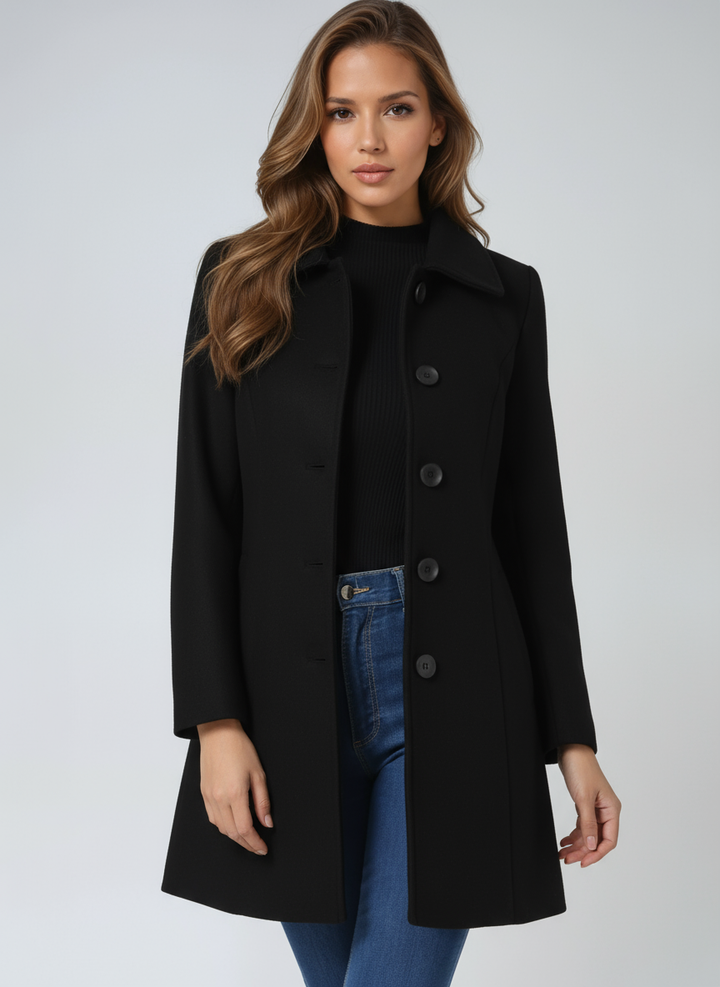 Women's classic single-breasted trench coat. Elegant long outerwear, ideal for winter & professional office wear.