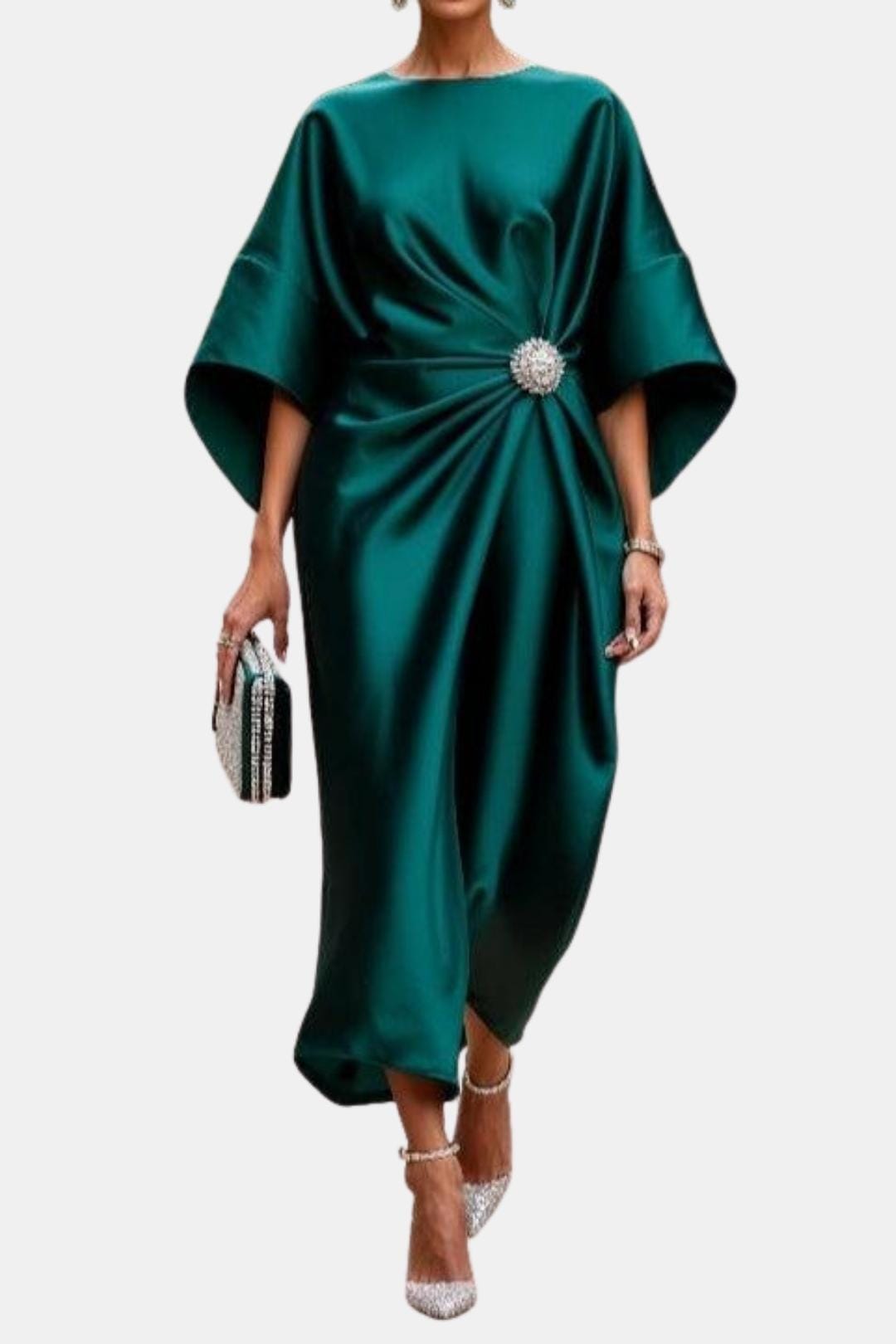 Elegant women's maxi dress with flowy wide sleeves, perfect for formal occasions & parties. A-line evening gown.