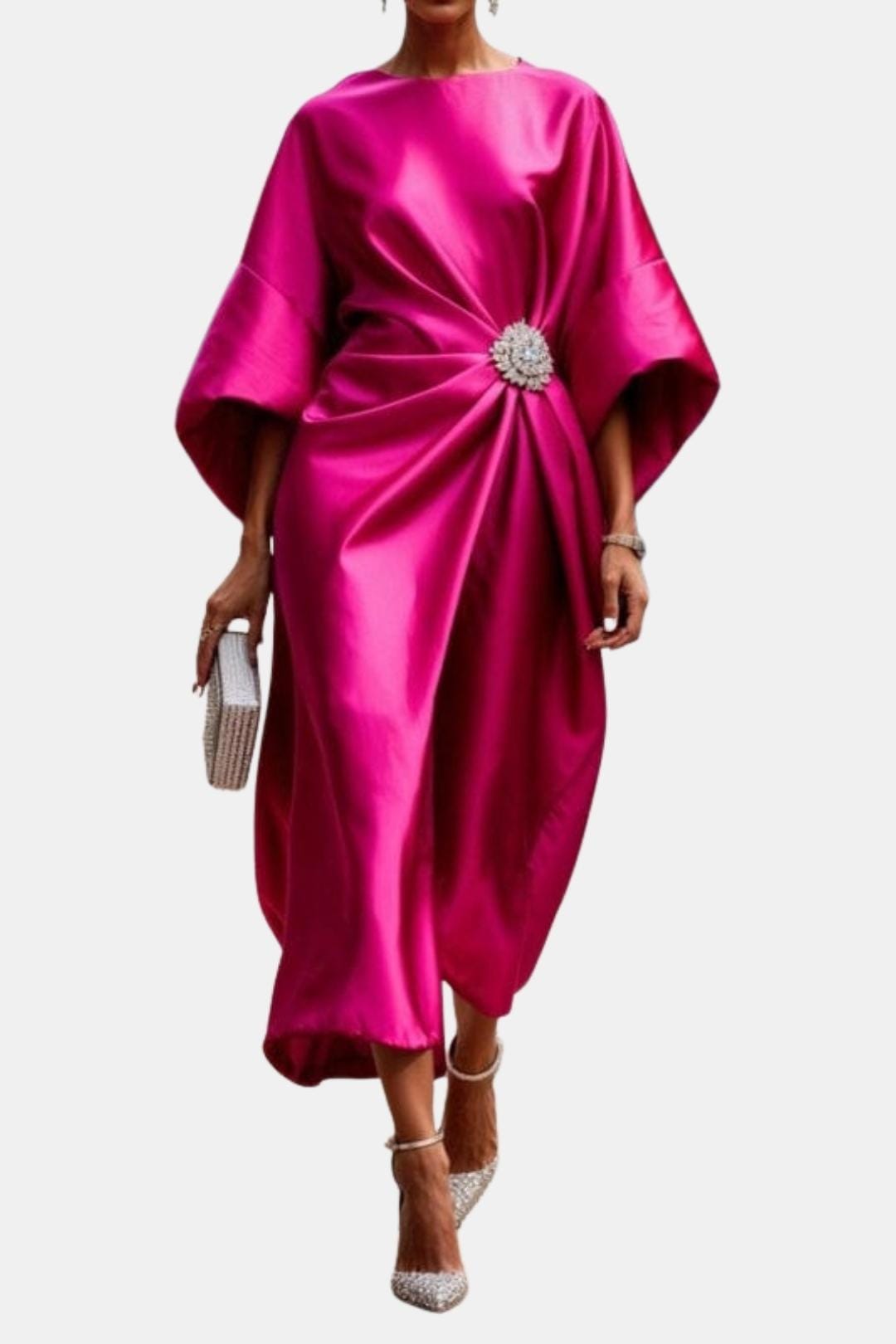 Long women's elegant maxi dress, A-line cut, wide flowy sleeves. Perfect for formal parties & special occasion wear.