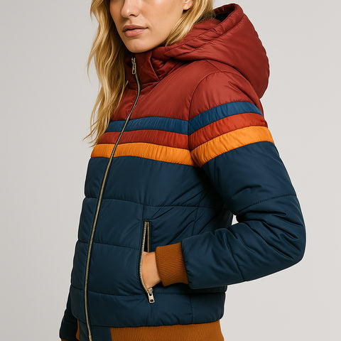 Casual women's retro striped jacket with vibrant colors. Vintage-inspired design for all-day comfort outerwear.
