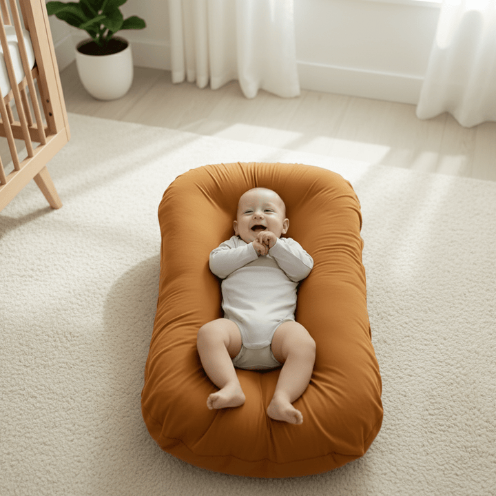 Infant memory foam pillow. Orthopaedic design offers head & neck support for newborns, promotes healthy sleep in nursery.