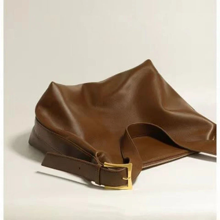 Brown women's slouchy faux leather shoulder tote bag, a trendy everyday handbag accessory.
