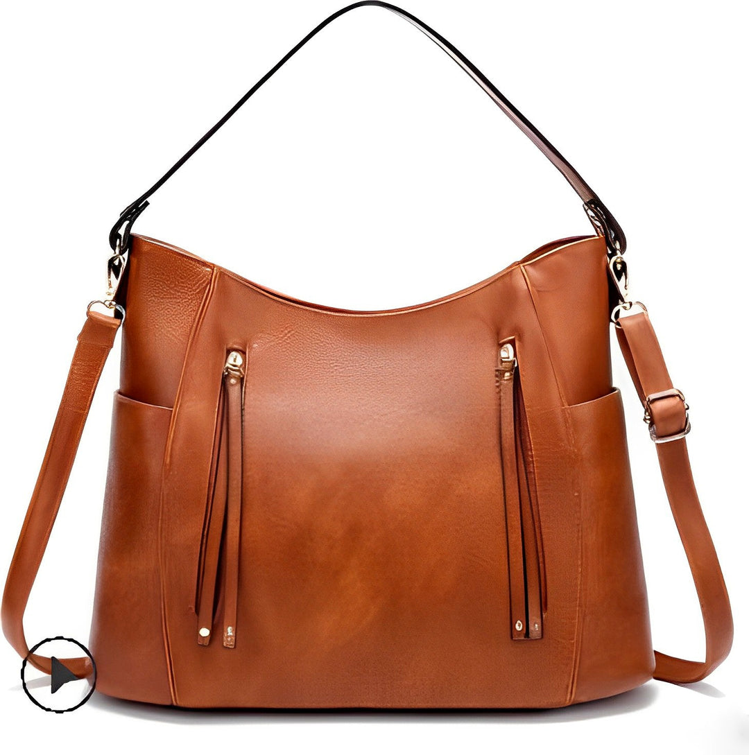 Elegant women's genuine leather crossbody bag, vintage style. Durable fashion accessory for daily use.