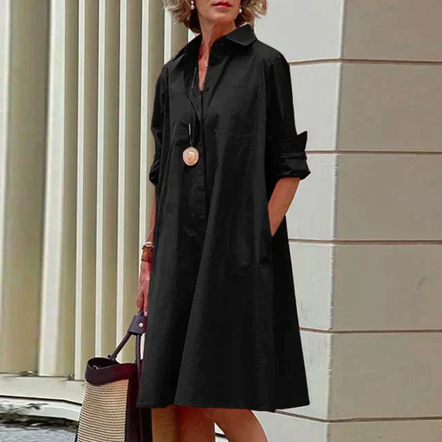 Spring women's comfortable dress with pockets, relaxed fit for easy, versatile, everyday fashion.