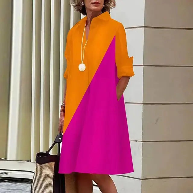 Comfortable women's everyday dress, relaxed fit, featuring practical side pockets. Versatile for spring/summer.