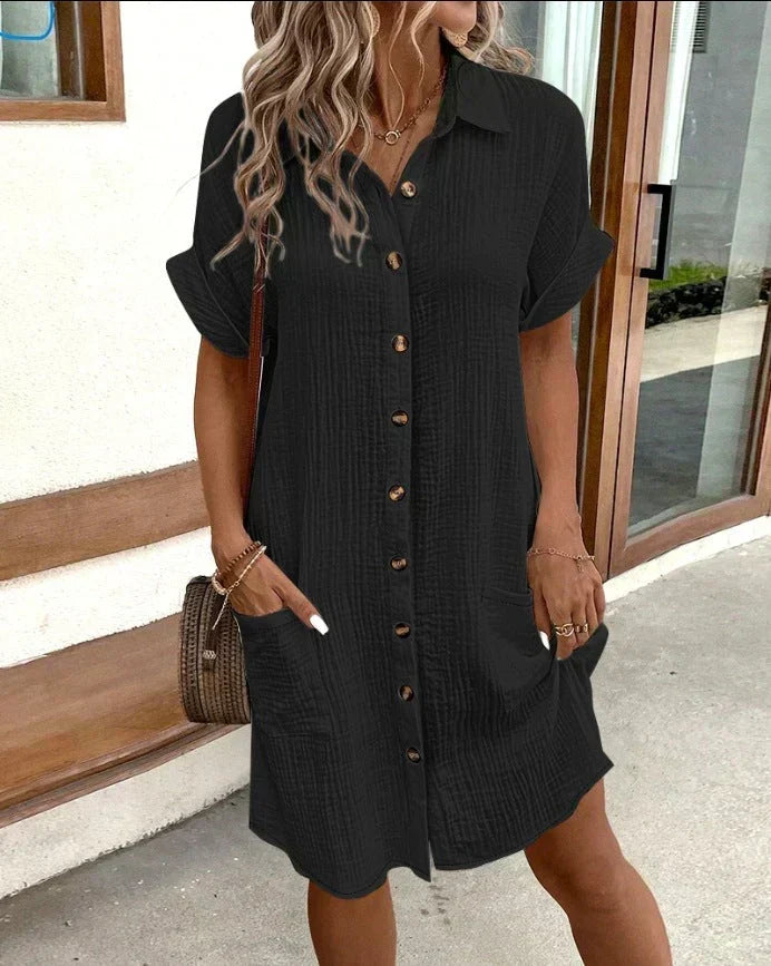 Comfortable women's polo dress, great for spring and summer casual wear, offering easy everyday elegance.