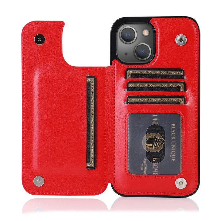 Versatile iPhone accessory: leather wallet case, card holder, magnetic closure.