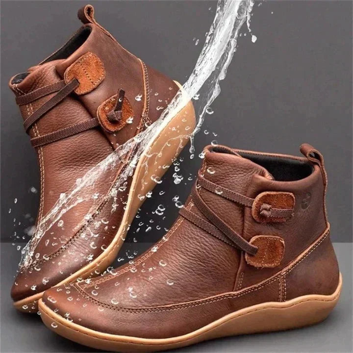 Casual women's waterproof pull-on ankle boots for all-weather wear. Stylish and comfortable fall & winter footwear.