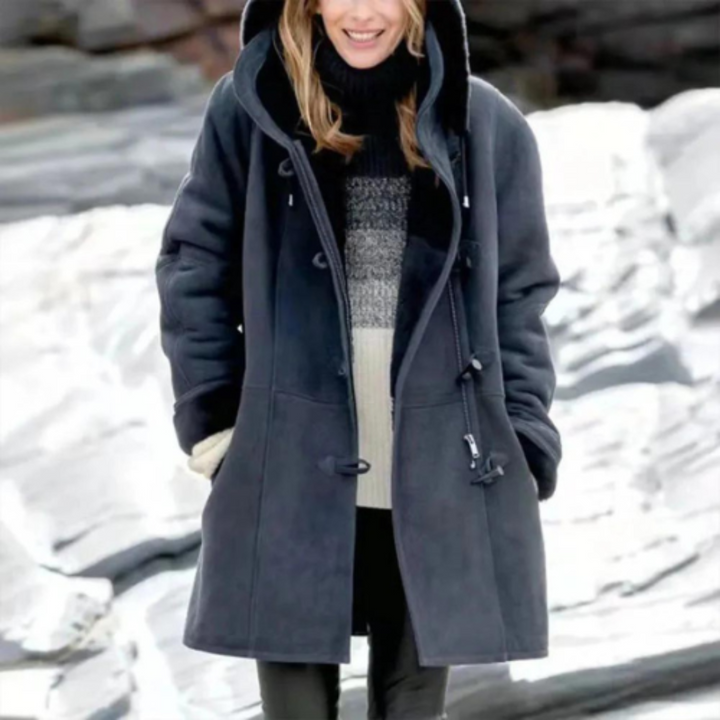 Elegant black women's versatile hooded jacket, ideal for warm layering and daily wear.
