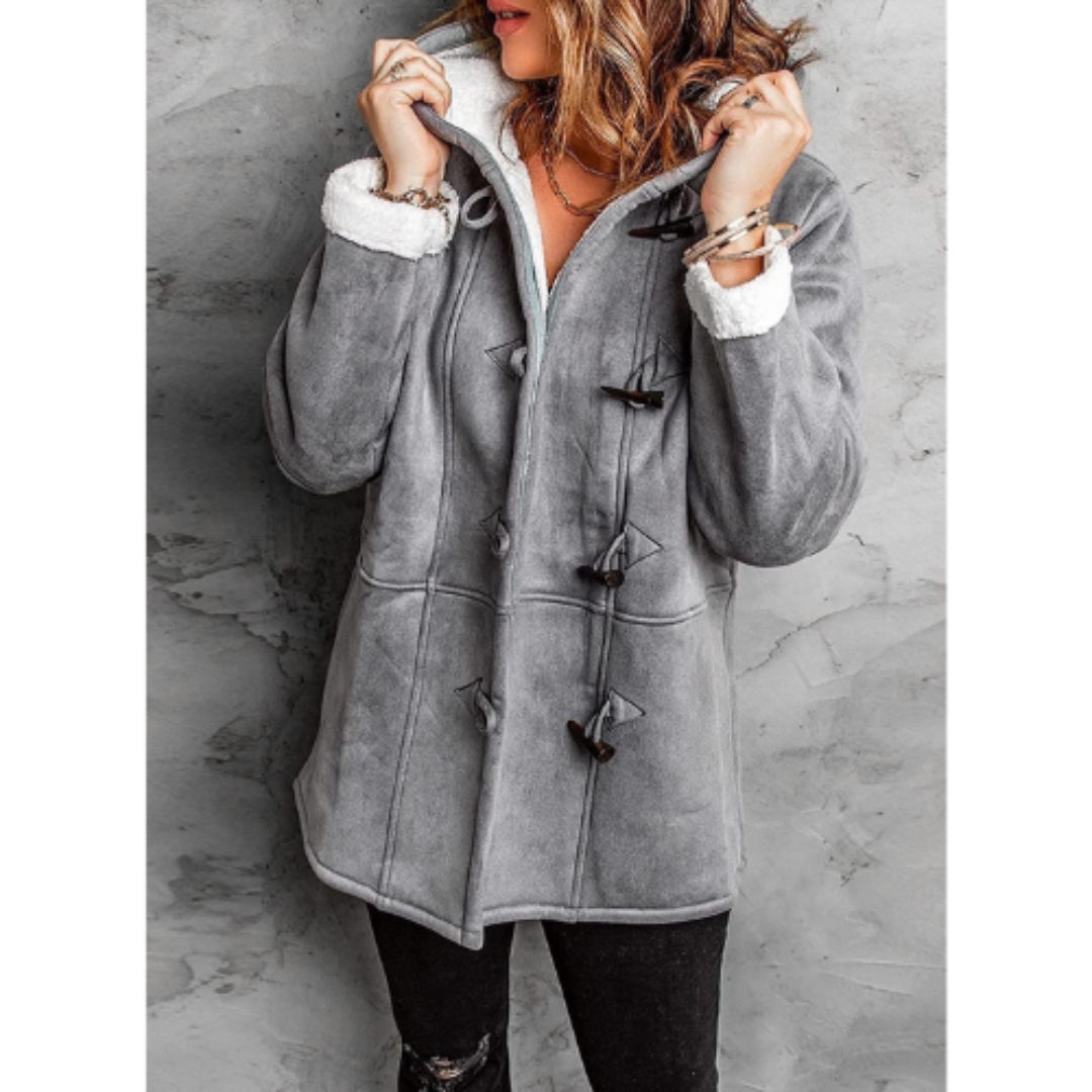 Vibrant red women's versatile hooded warm jacket, chic outerwear for seasonal comfort.
