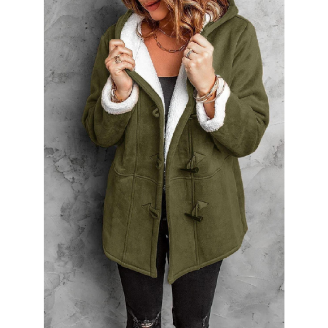Brown women's hooded warm jacket, versatile for everyday layering & fall/winter fashion.
