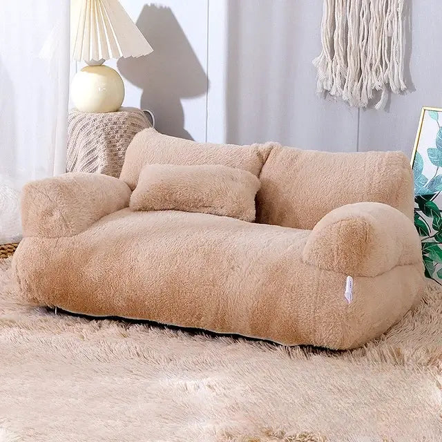 Deep-sleeping calming pet sofa bed for dogs & cats, engineered for anxiety relief. Ultra-soft, washable comfort.