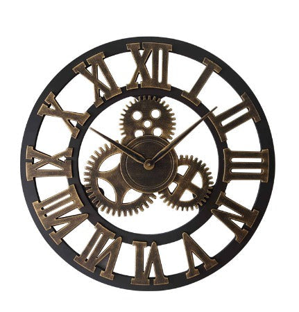 Large industrial wood clock for walls, with a vintage and rustic design. Enhances living room, office, or kitchen decor.