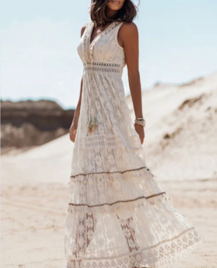 Women's Boho Maxi Dress with Tassels