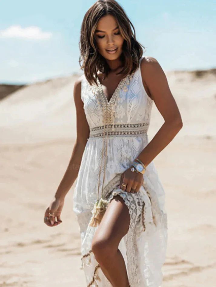 Women's Boho Maxi Dress with Tassels