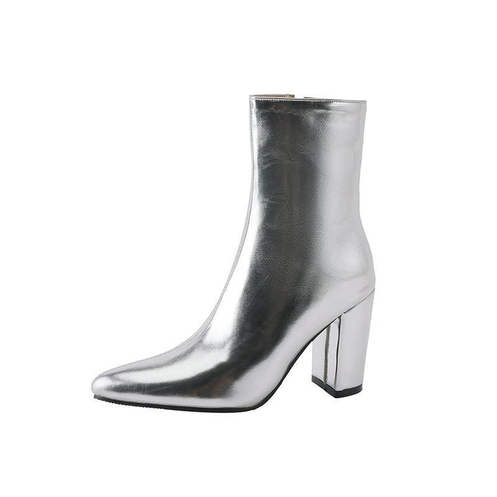 Durable silver women's ankle boots, perfect for versatile fashion. Modern elegant footwear for stylish casual & formal outfits.