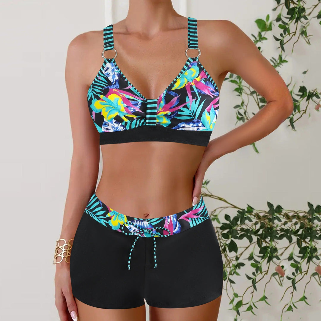 Elegant women's nautical two-piece swimwear for summer, beach, and poolside relaxation.