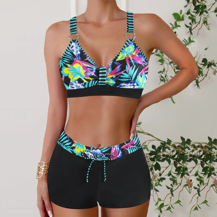Elegant women's nautical two-piece swimwear for summer, beach, and poolside relaxation.