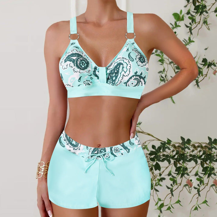 Stylish women's bikini featuring a nautical striped pattern, ideal for the pool.