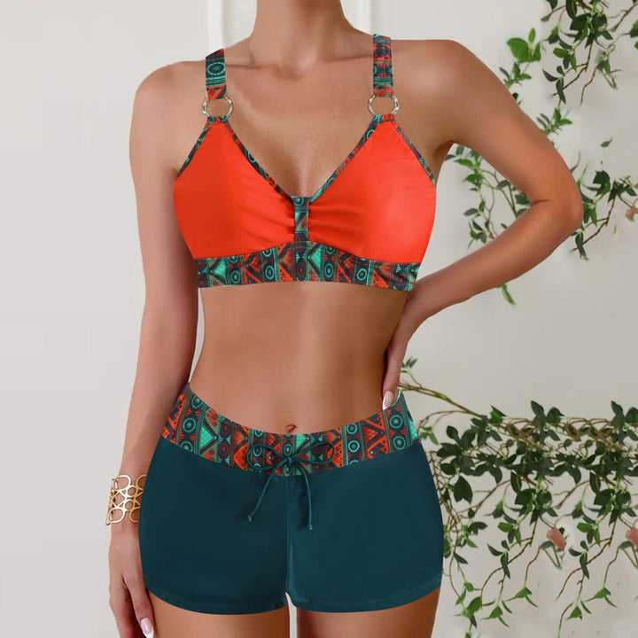 Classic nautical striped women's swimwear, a stylish two-piece for summer holidays.