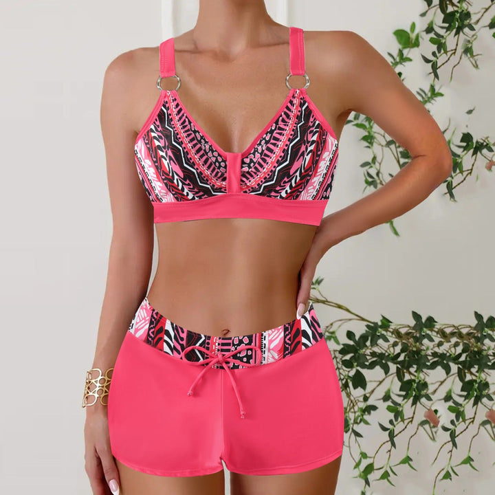 Striped women's bikini top and bottom, a chic nautical swim set for any vacation.