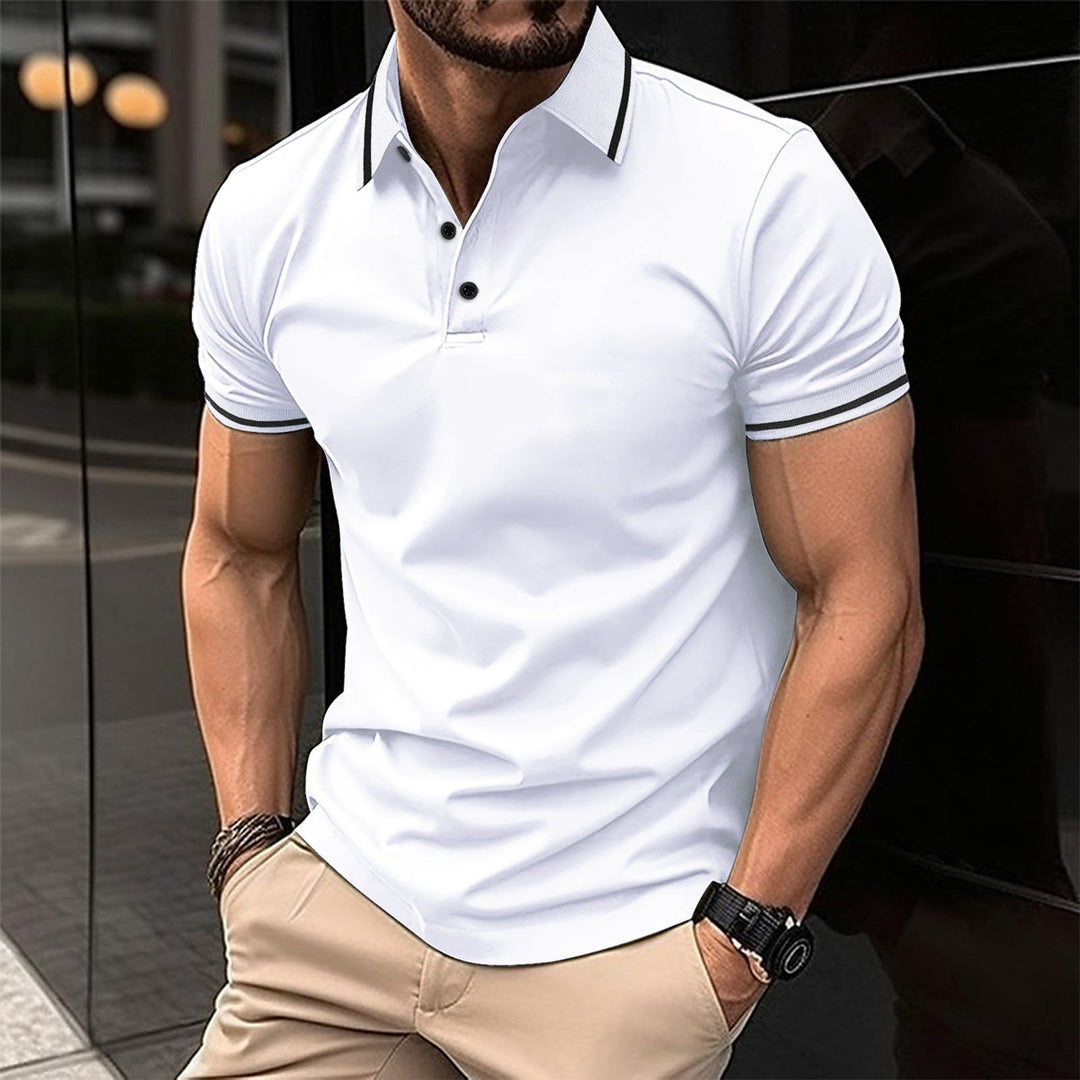 Classic men's short sleeve polo shirt, an elegant and stylish top for a sophisticated smart casual look.