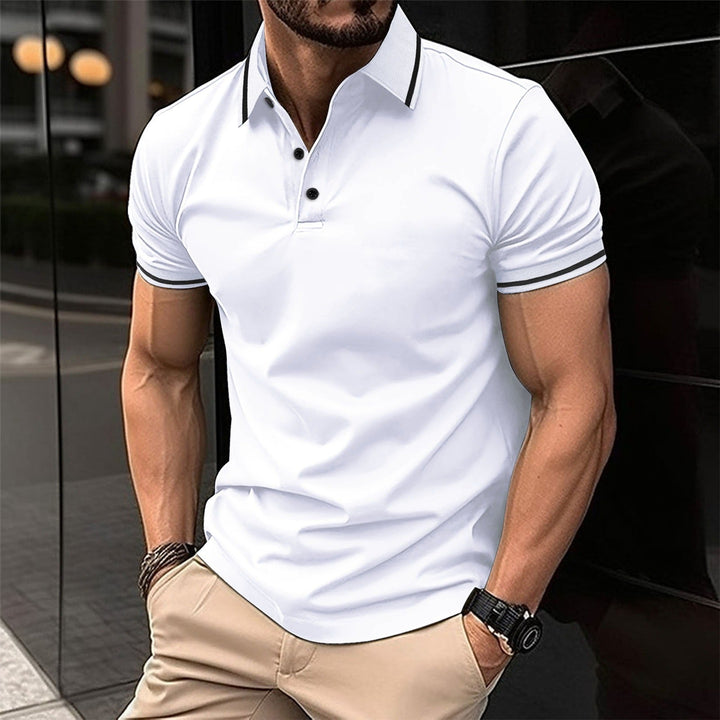 Classic men's short sleeve polo shirt, an elegant and stylish top for a sophisticated smart casual look.