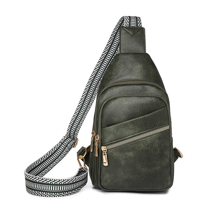 Stylish women's modern crossbody sling bag worn across body, perfect for everyday errands, travel, and urban adventures.