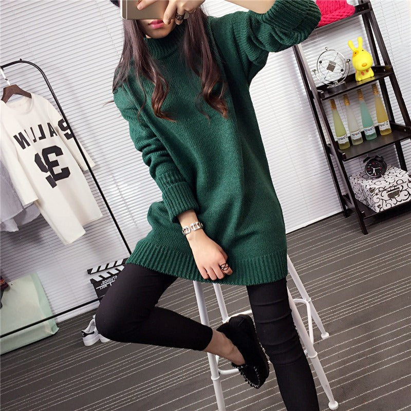 Chic women's long sleeve turtleneck tunic for versatile everyday wear, relaxed fit for comfort & style.