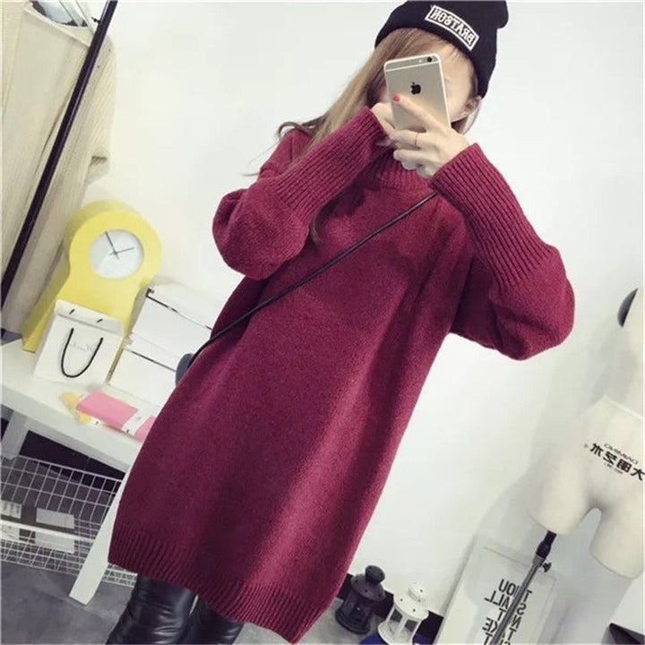 Women's casual turtleneck tunic dress, long sleeve, relaxed fit, perfect for effortless everyday fall & winter style.