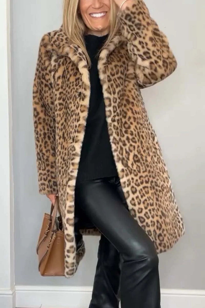 Fashionable women's leopard print puffer coat. Lightweight winter jacket with cozy animal print design for outerwear.