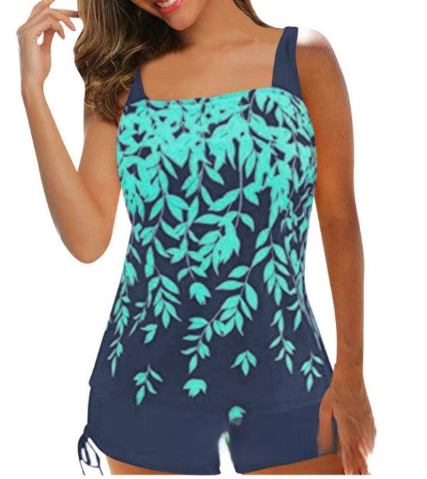 Elegant women's tankini swimsuit, adjustable top & low-rise shorts. Perfect ladies' beachwear & summer comfort.
